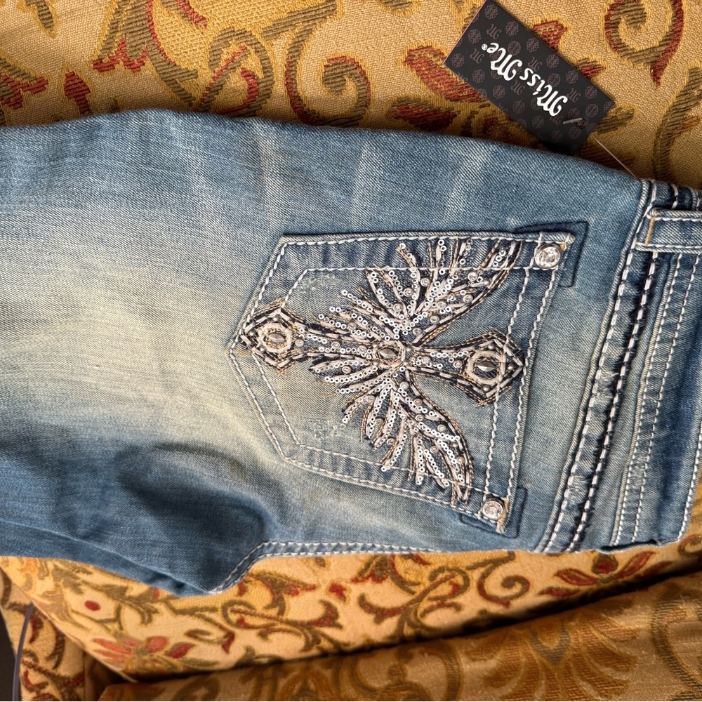 Miss Me Women's Blue Boot Cut Jeans with Silver Embellishments